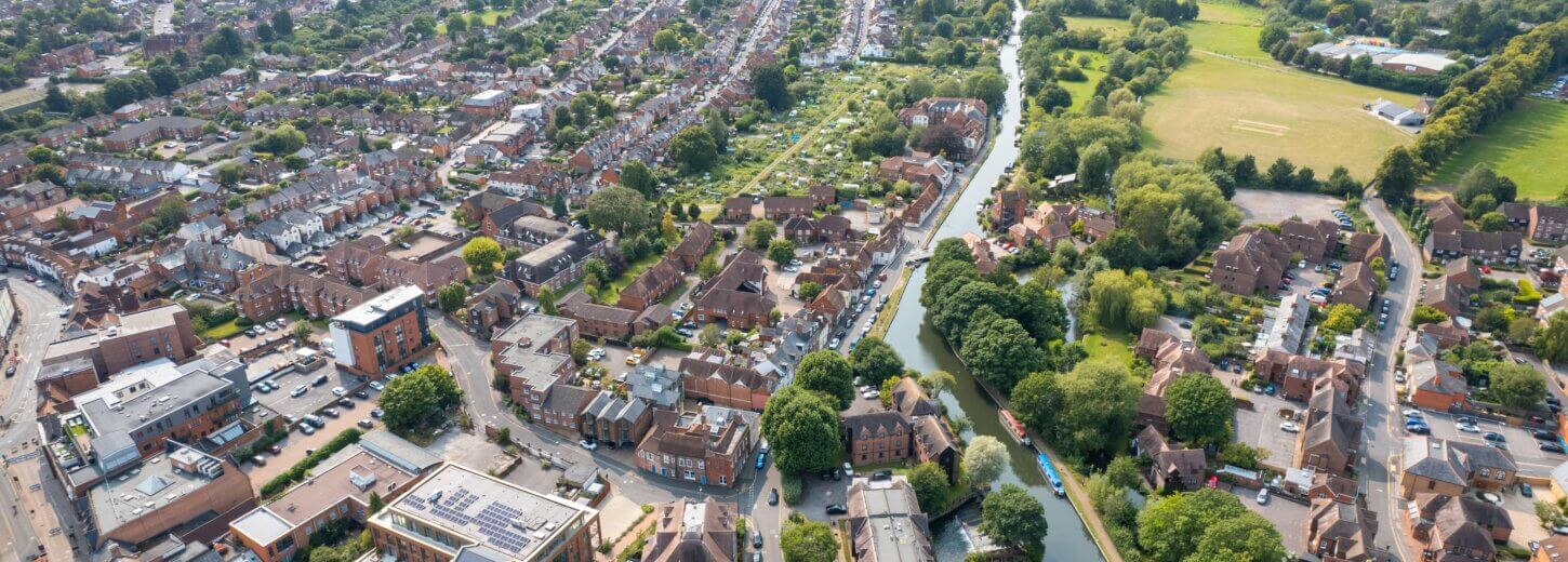 An aerial view of Newbury town.