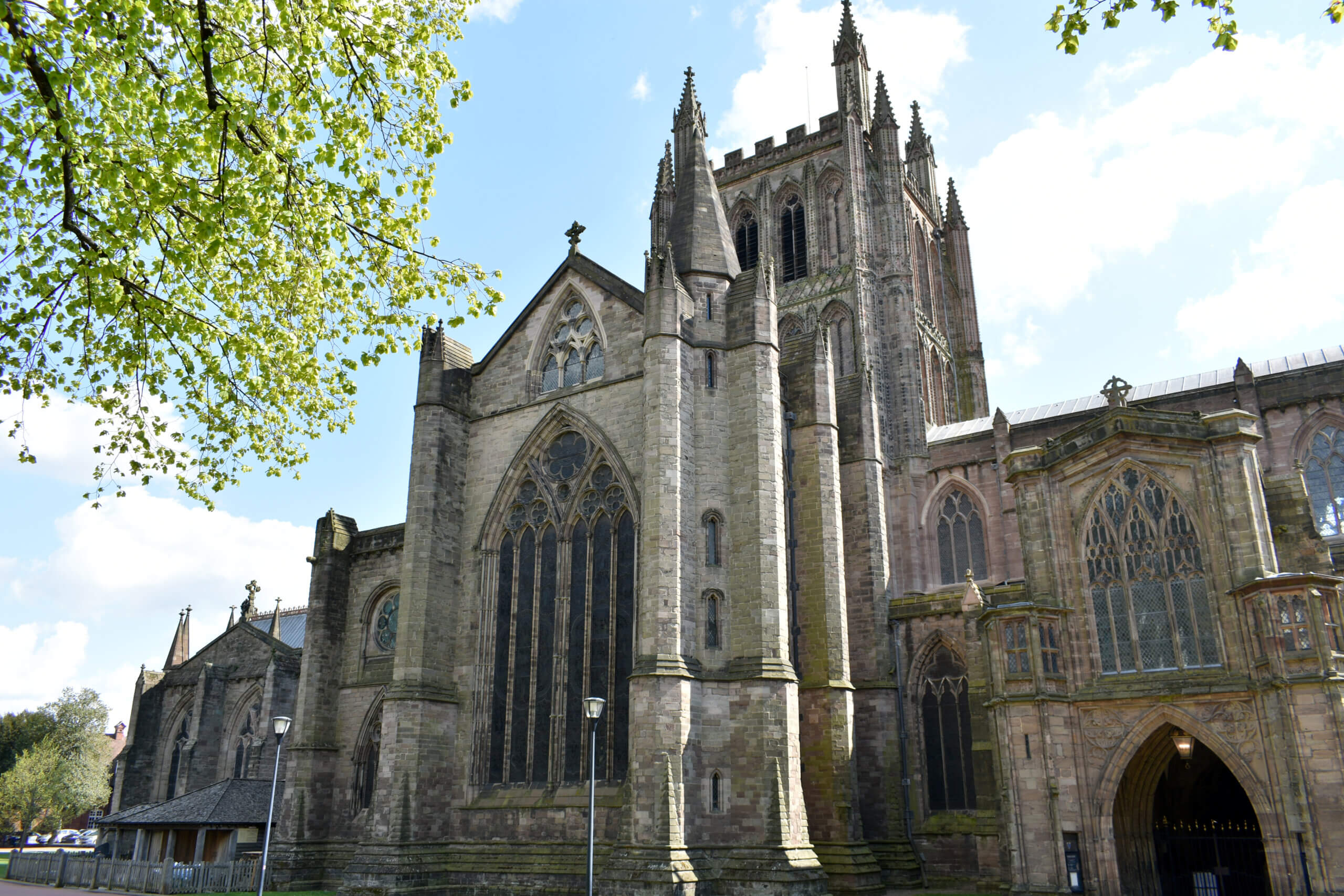 A close up of hereford cathedral.